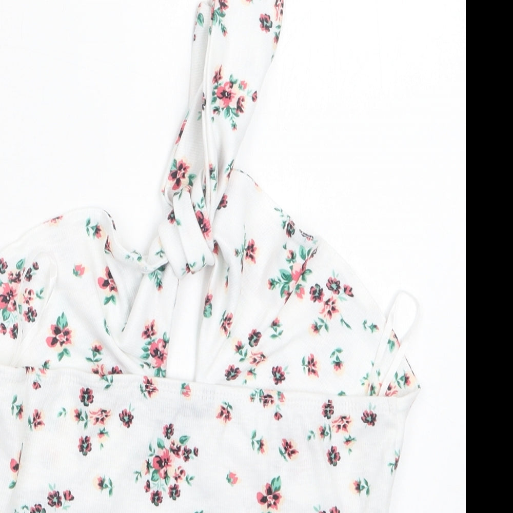 SheIn Womens White Floral Polyester Cropped Tank Size M Halter