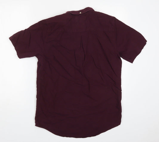 River Island Mens Red Cotton Button-Up Size S Collared Button - Burgundy