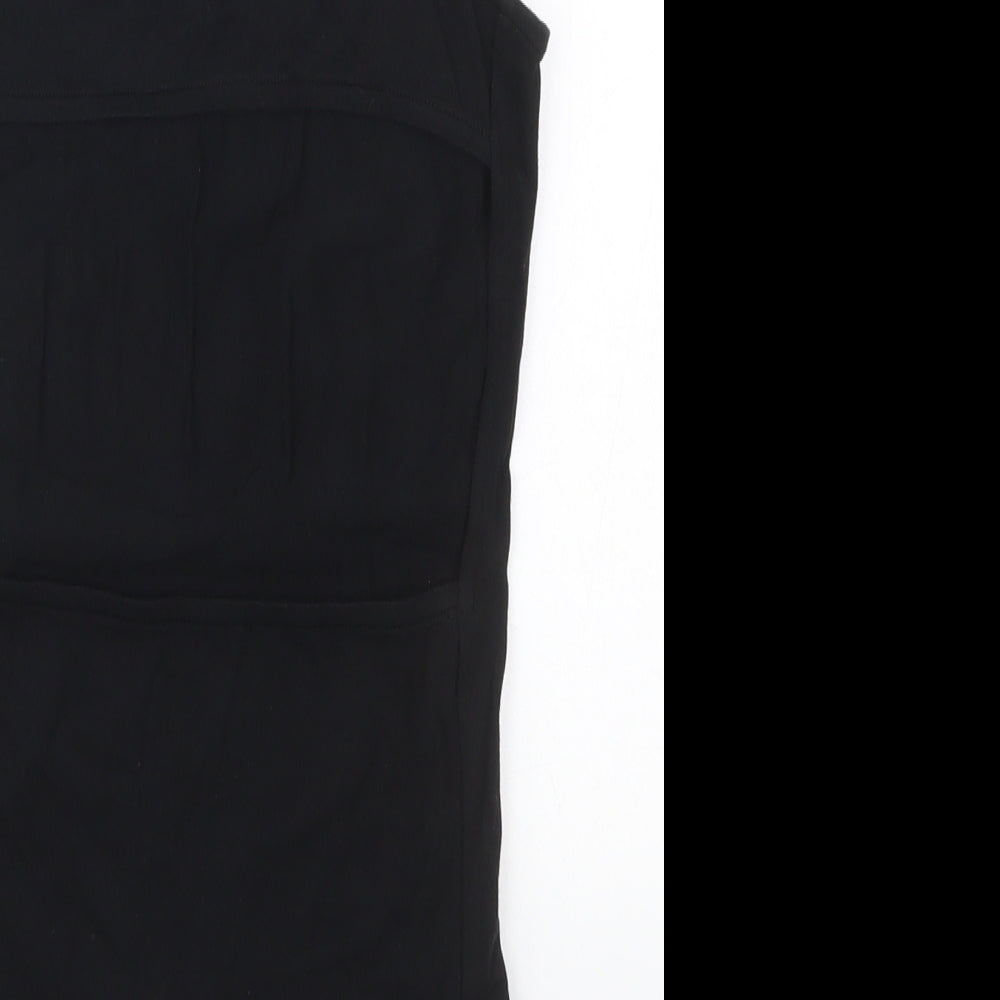 Brand and care label for Topshop women’s black cotton bodysuit one-piece, size UK 6, button - welcome to paradise