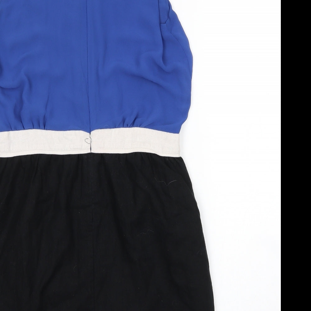 Brand and care label for Next women’s blue cotton a-line, size UK 12, round neck zip