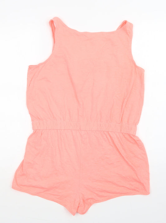 Back view of Papaya women’s pink cotton playsuit one-piece, size M, button