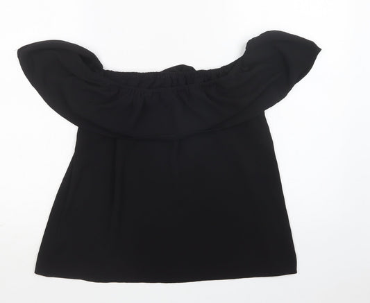 Dorothy Perkins Womens Black Polyester Basic Blouse Size 10 Off the Shoulder