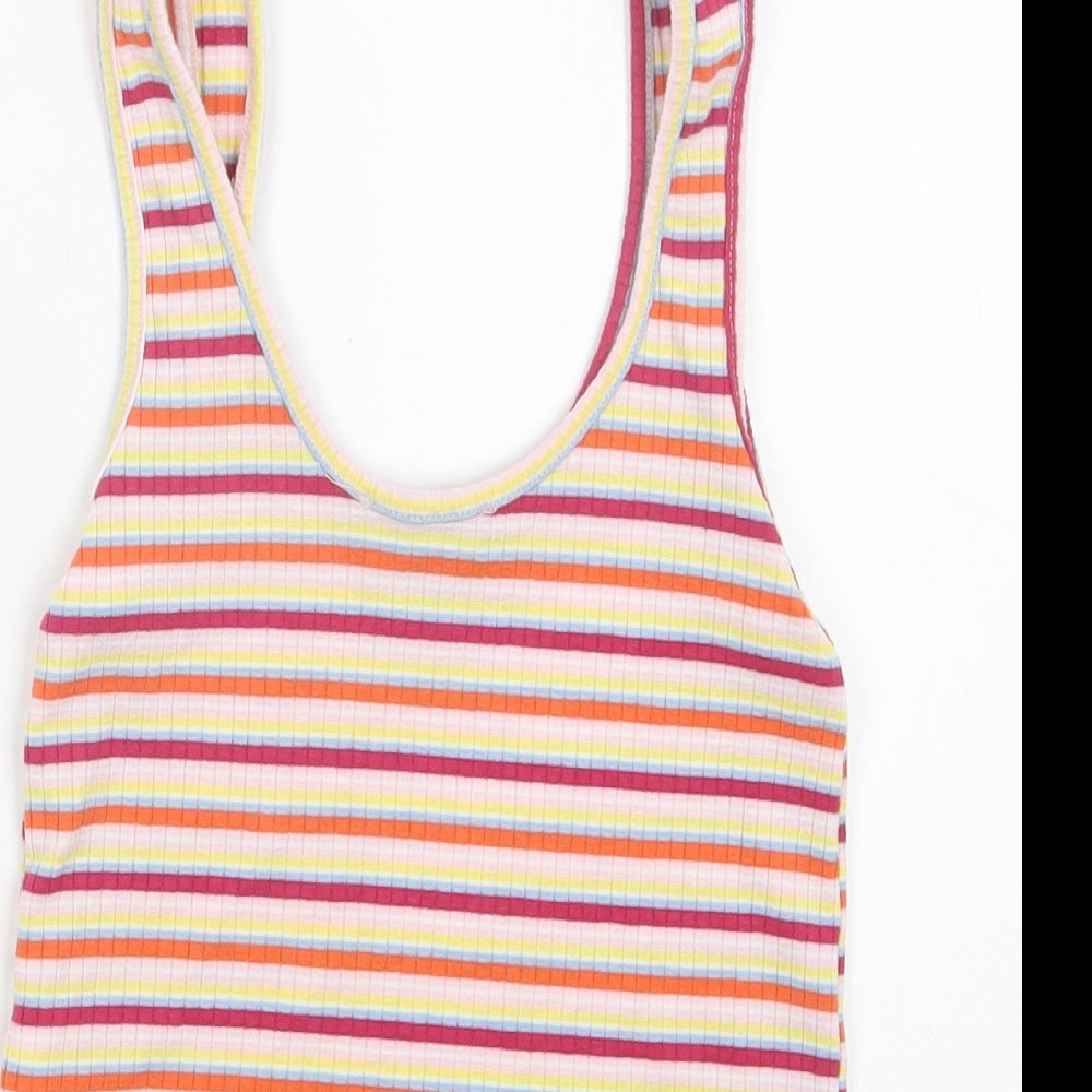 Primark Womens Multicoloured Striped Polyester Cropped Tank Size S Scoop Neck
