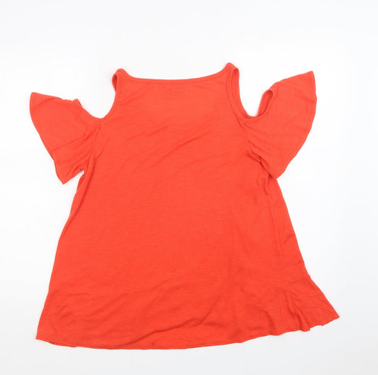 Papaya Womens Red Basic Blouse Size 12 Scoop Neck - Cold Shoulder