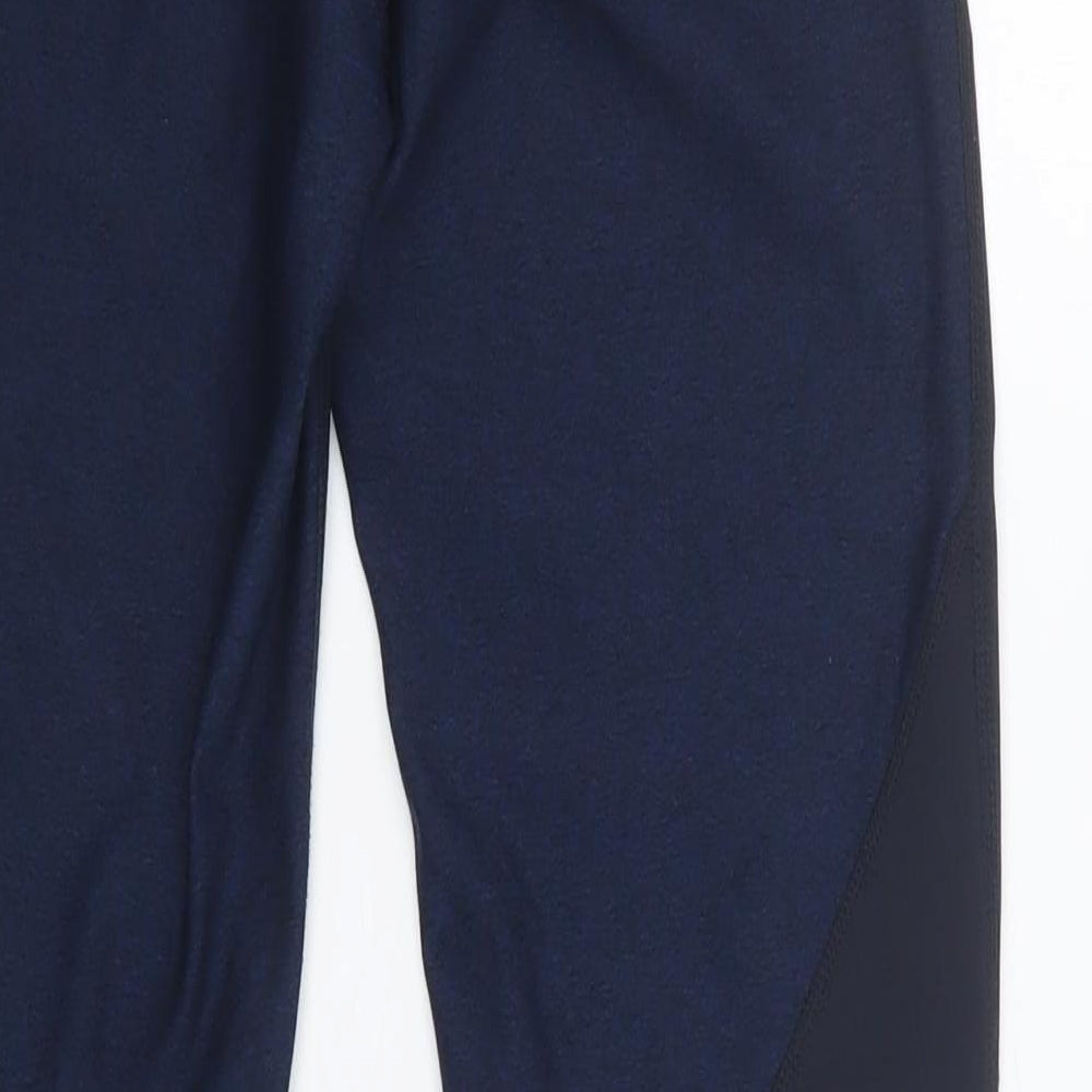 Brand and care label for H&M women’s blue colourblock polyester compression leggings, size S, 29-inch leg regular