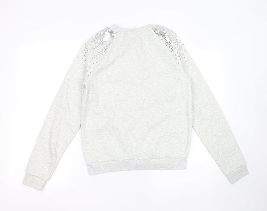 H&M Girls Grey Cotton Pullover Sweatshirt Size 13-14 Years - sequins
