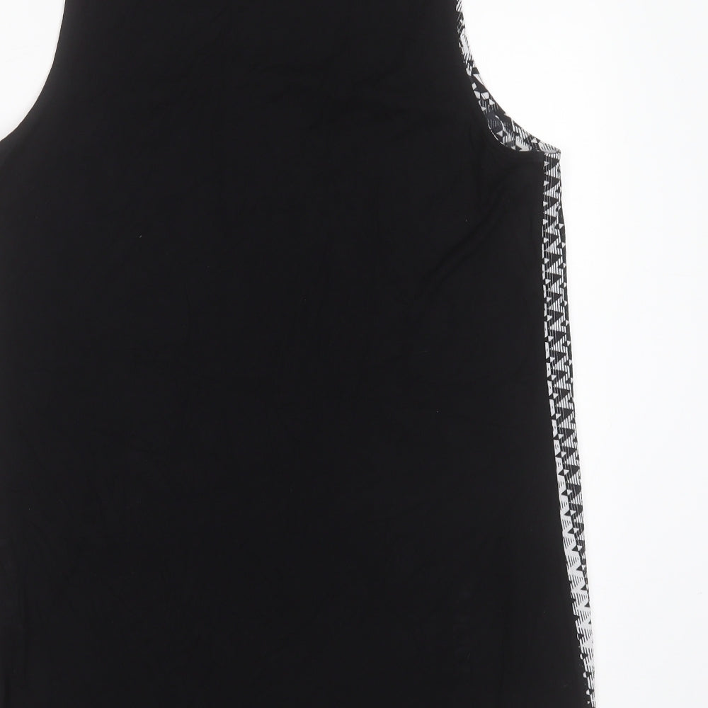Brand and care label for Papaya women’s black geometric polyester basic blouse, size UK 12, round neck