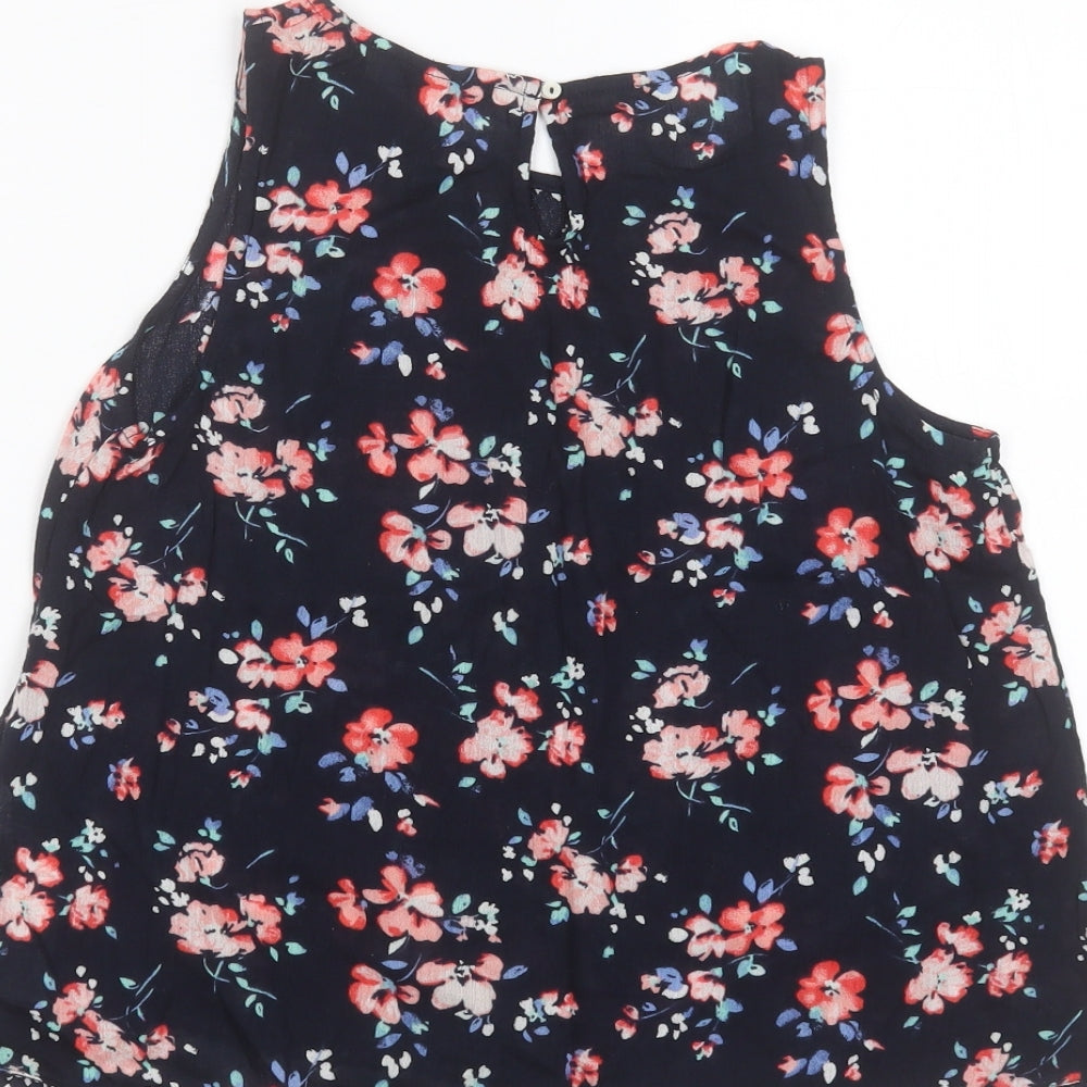 Abercombie kids Girls Blue Floral Cotton Basic Blouse Size 9-10 Years Round Neck
