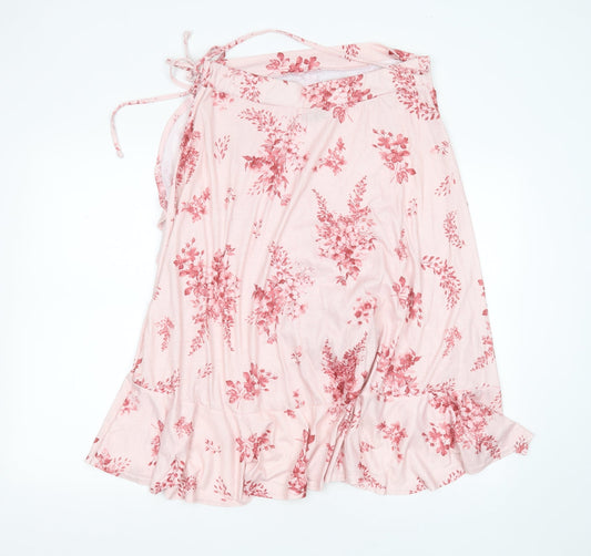 In the Style Womens Pink Floral Polyester Wrap Skirt Size 14