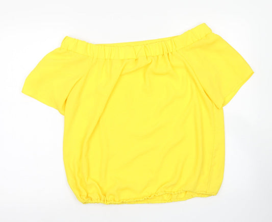 TU Womens Yellow Polyester Basic Blouse Size 14 Off the Shoulder