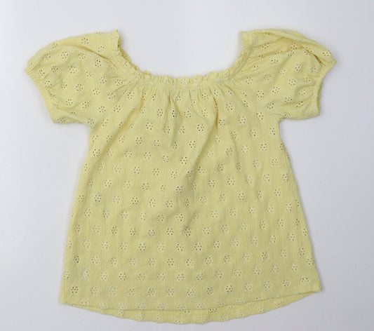 F&F Womens Yellow Argyle/Diamond Polyester Basic T-Shirt Size 6 Off the Shoulder