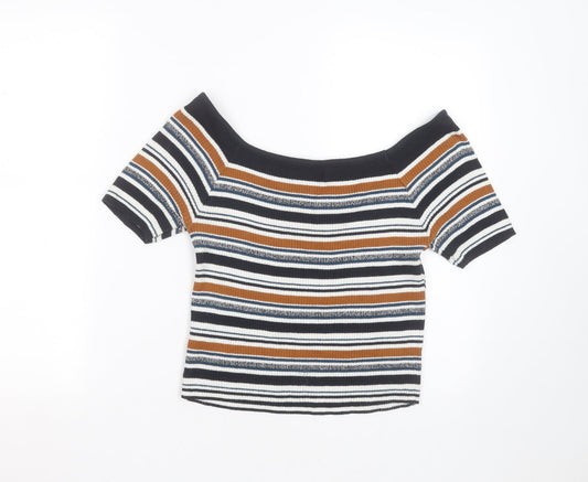 Primark Womens Blue Round Neck Striped Cotton Pullover Jumper Size 12