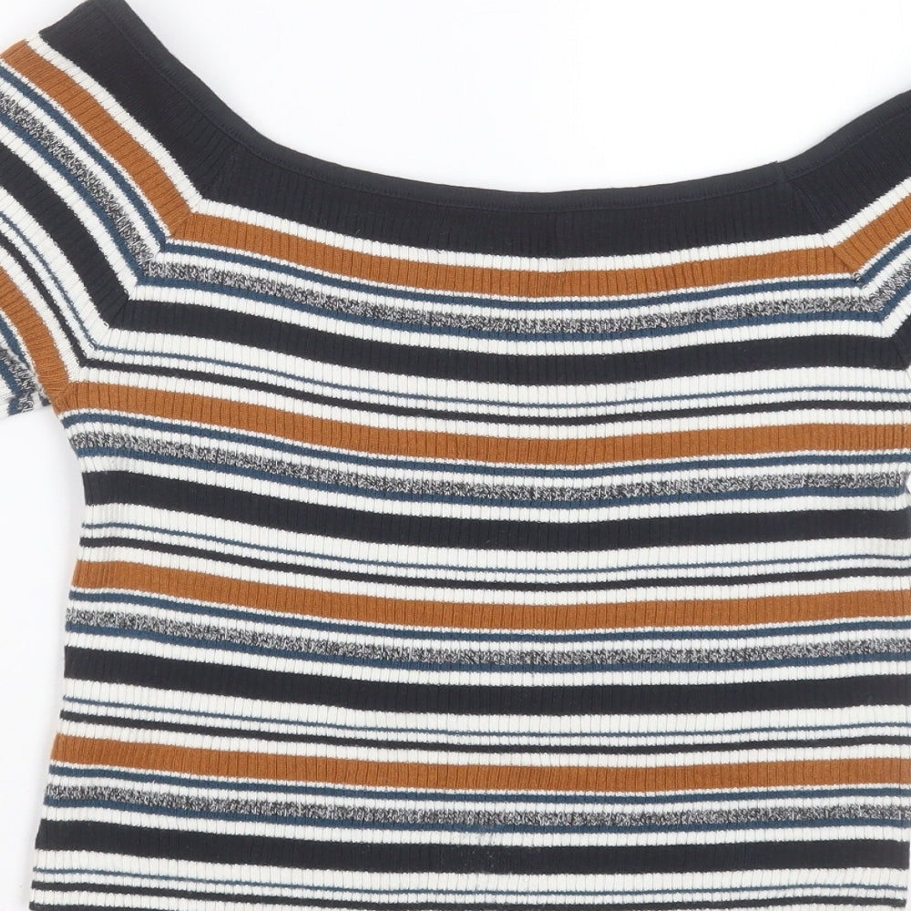 Primark Womens Blue Round Neck Striped Cotton Pullover Jumper Size 12