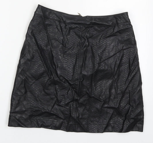 F&F Womens Black Polyurethane A-Line Skirt Size 6 Zip