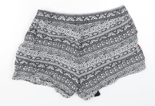 Papaya Womens Black Geometric Viscose Mom Shorts Size 10 L3 in Regular Drawstring