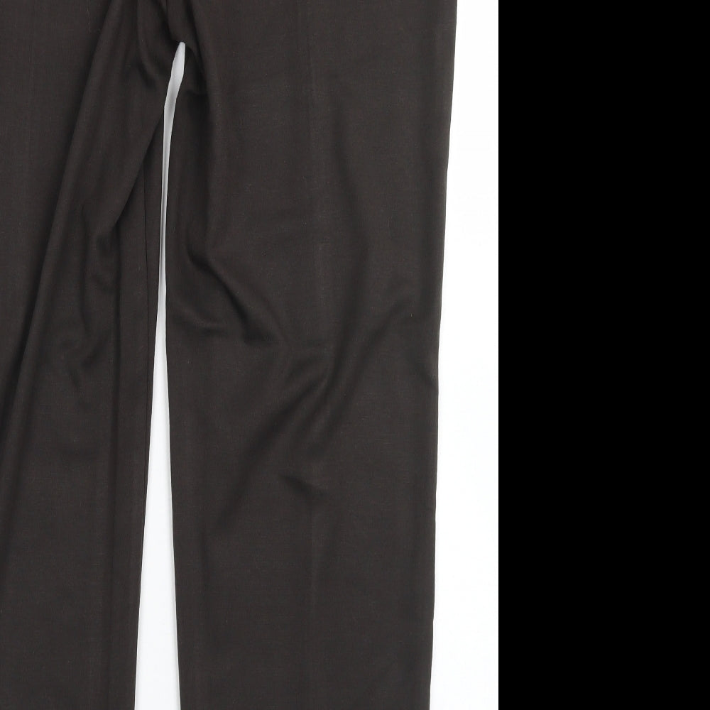 Brand and care label for Classics women’s brown polyester dress pants trousers, size UK 18, 27-inch leg regular