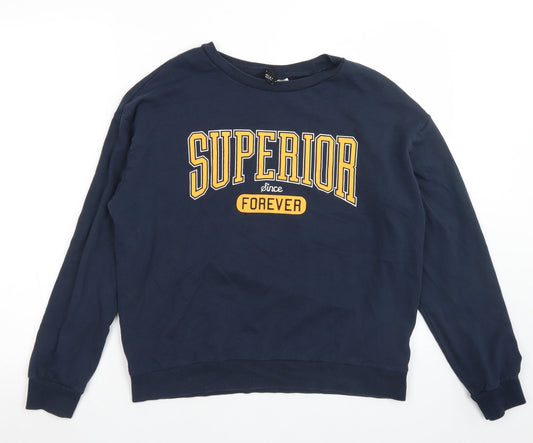 Additional front view of Divided women’s blue cotton pullover sweatshirt, size L