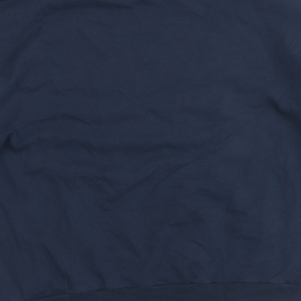 Brand and care label for Divided women’s blue cotton pullover sweatshirt, size L