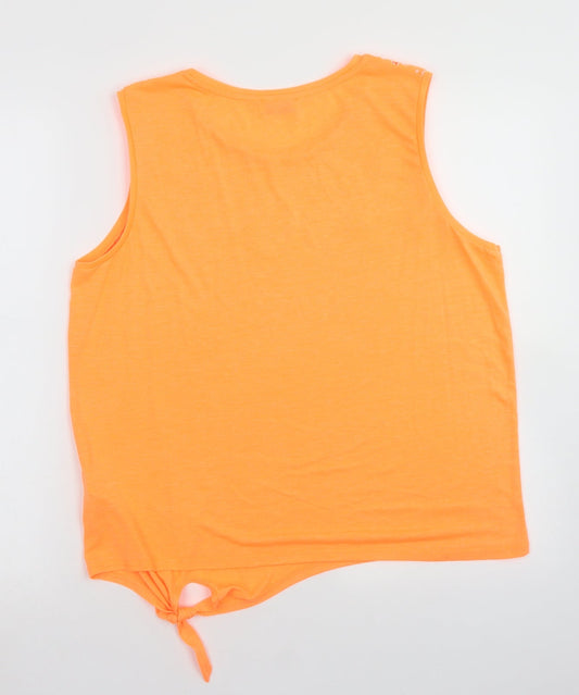 Papaya Womens Orange Polyester Basic Tank Size 16 Round Neck - Tie Front