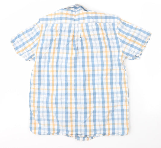 Bar Harbour Mens Blue Check Cotton Button-Up Size M Collared Button