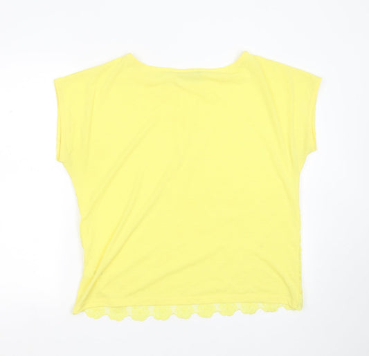 George Womens Yellow Floral Polyester Basic T-Shirt Size 16 Round Neck