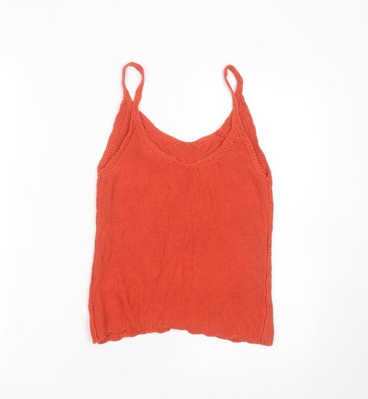 Primark Womens Orange Round Neck Striped Cotton Pullover Jumper Size XS