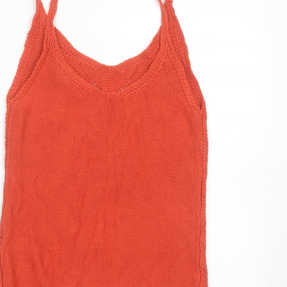 Primark Womens Orange Round Neck Striped Cotton Pullover Jumper Size XS