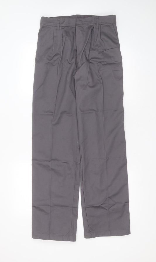 Additional front view of ashdan men’s grey polyester trousers, size 30, in, 31-inch leg regular zip