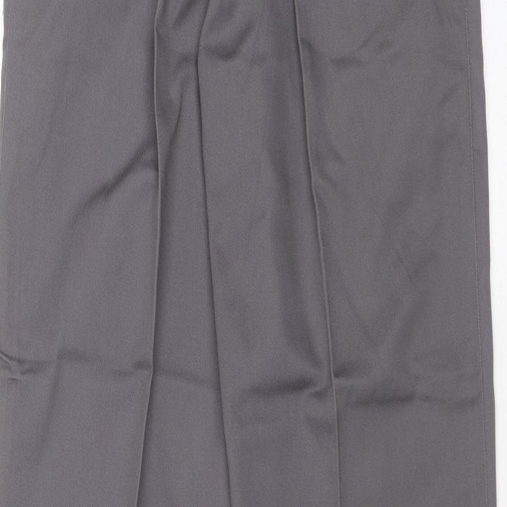 Brand and care label for ashdan men’s grey polyester trousers, size 30, in, 31-inch leg regular zip