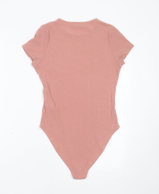 New Look Womens Pink Striped Polyester Bodysuit One-Piece Size 10