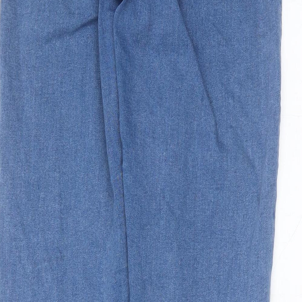 Brand and care label for Topshop women’s blue cotton skinny jeans, size UK 28, in, 31-inch leg extra-slim