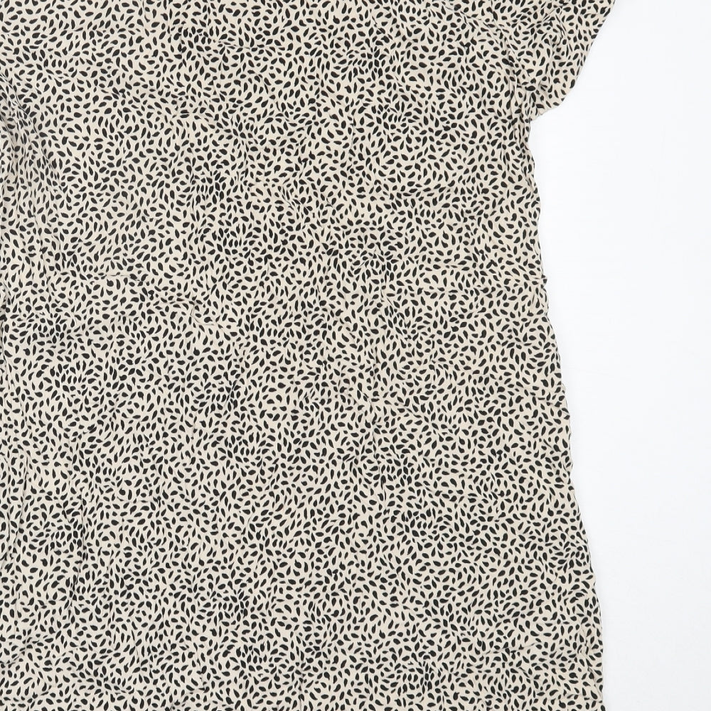H&M Womens Ivory Animal Print Viscose Mini Size 10 V-Neck