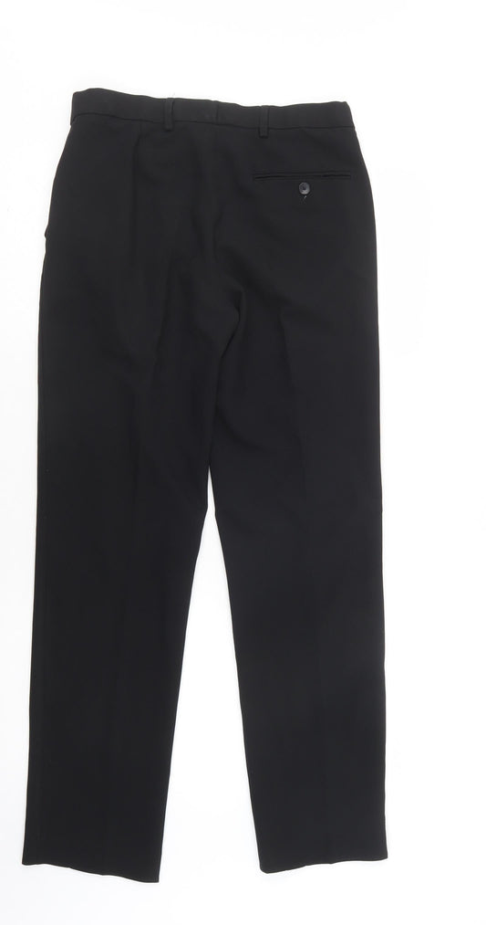 M&S Mens Black Polyester Dress Pants Trousers Size 30 L31 in Regular Button