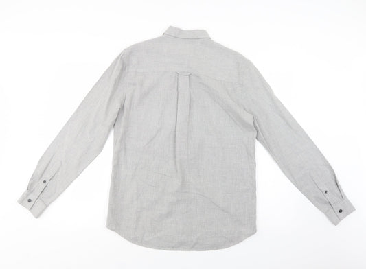 Topman Mens Grey Cotton Button-Up Size S Collared Button