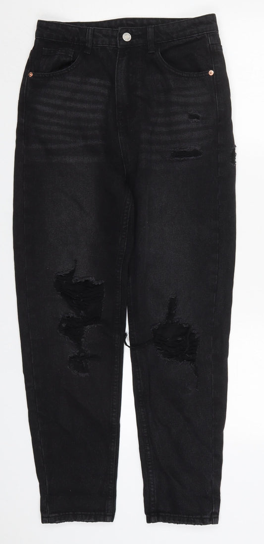 Additional front view of SHEIN women’s black cotton mom jeans, size S, 26.5-inch leg regular button