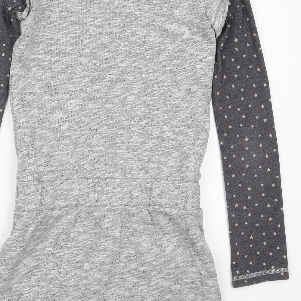 NEXT Girls Grey Cotton Skater Dress Size 10 Years Round Neck Pullover - Stars