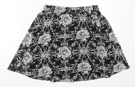 Eight Paris Womens Black Floral Polyester Skater Skirt Size S
