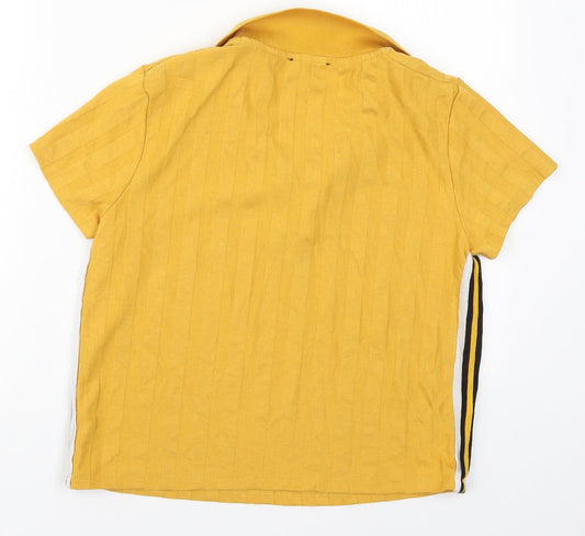 Bershka Womens Yellow Cotton Basic Polo Size L Collared