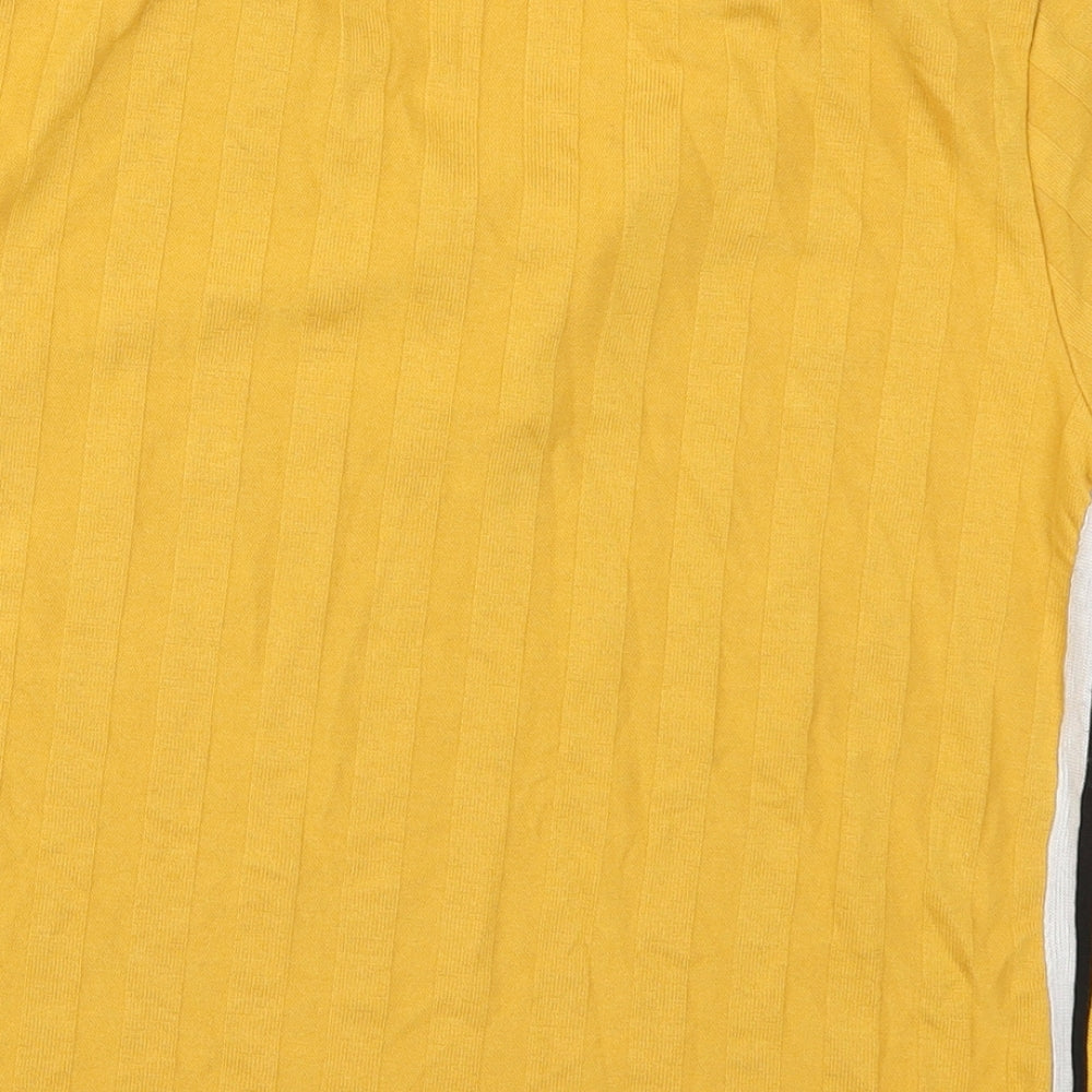 Bershka Womens Yellow Cotton Basic Polo Size L Collared