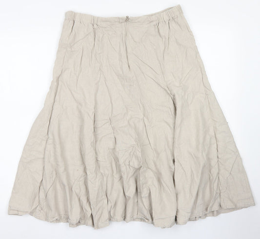 Back view of Damart women’s brown linen flare skirt, size UK 16, zip