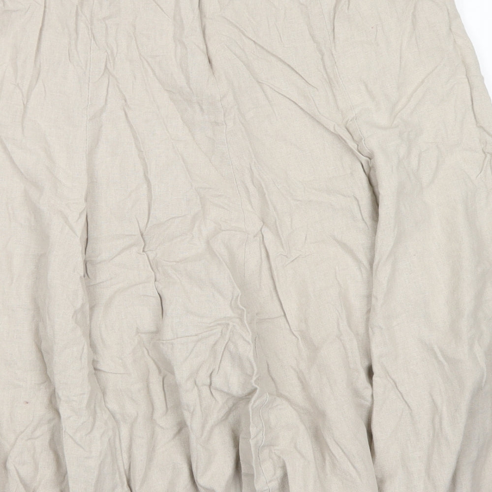 Brand and care label for Damart women’s brown linen flare skirt, size UK 16, zip