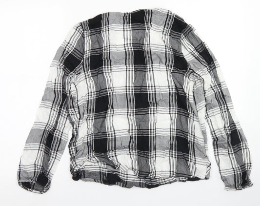 Papaya Womens Black Plaid Viscose Basic Blouse Size M V-Neck