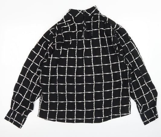 Primark Womens Black Check Viscose Basic Blouse Size 8 High Neck