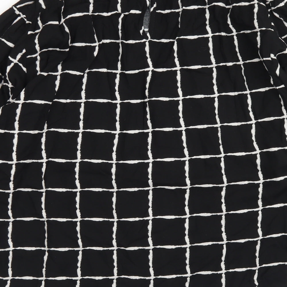 Primark Womens Black Check Viscose Basic Blouse Size 8 High Neck