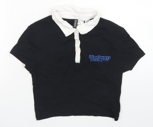 Womens UK Size S Divided Black Cropped Polo