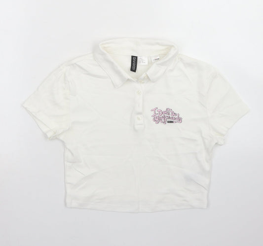 Womens UK Size S Divided White Cropped Polo