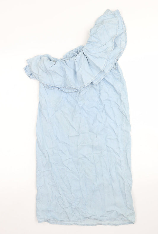 New Look Womens Blue Lyocell A-Line Size 4 One Shoulder