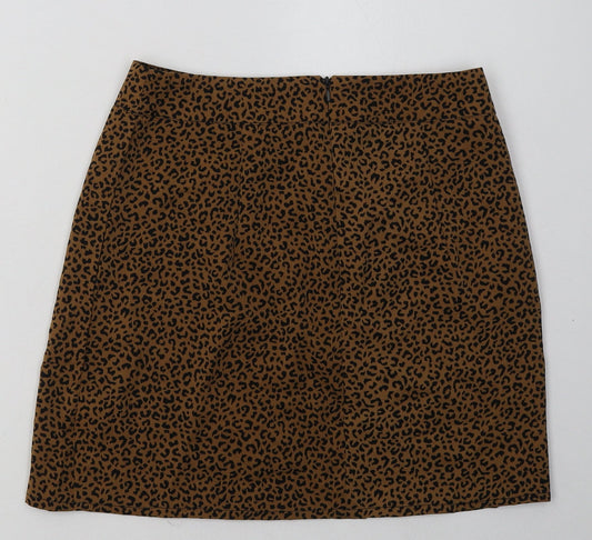 SheIn Womens Brown Animal Print Polyester A-Line Skirt Size S Zip