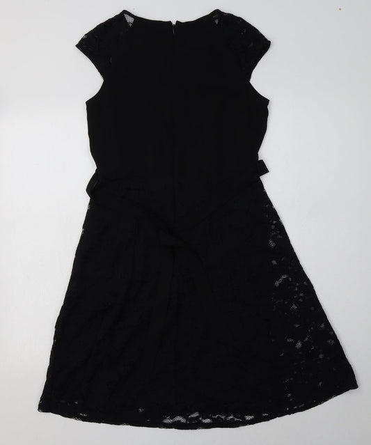 Dorothy Perkins Womens Black Cotton A-Line Size 10 Crew Neck Zip