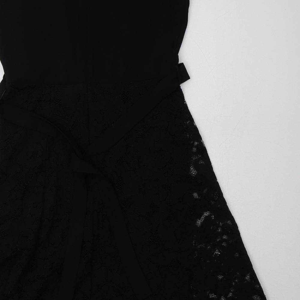 Dorothy Perkins Womens Black Cotton A-Line Size 10 Crew Neck Zip